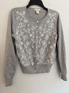 Sundance Floral Embroidered Cardigan Sweater Women’s Medium Gray Cotton